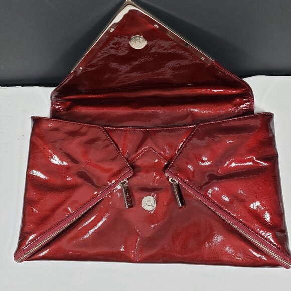 Kooba Burgundy Large Shoulder Bag Patent Leather Envelope Y2K - Picture 6 of 10